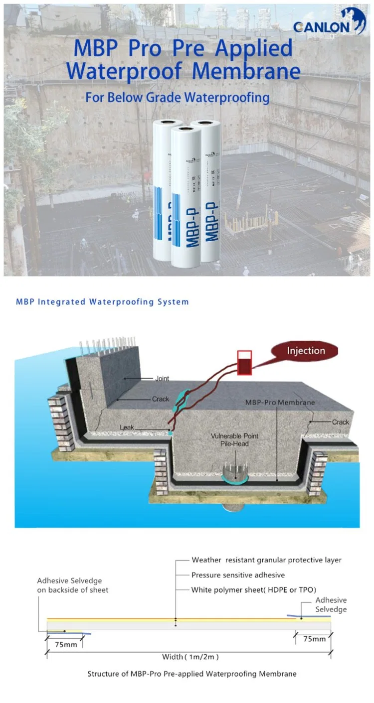 Canlon Mbp-PRO Pre Applied HDPE Waterproof Membrane Below Grade Waterproofing
