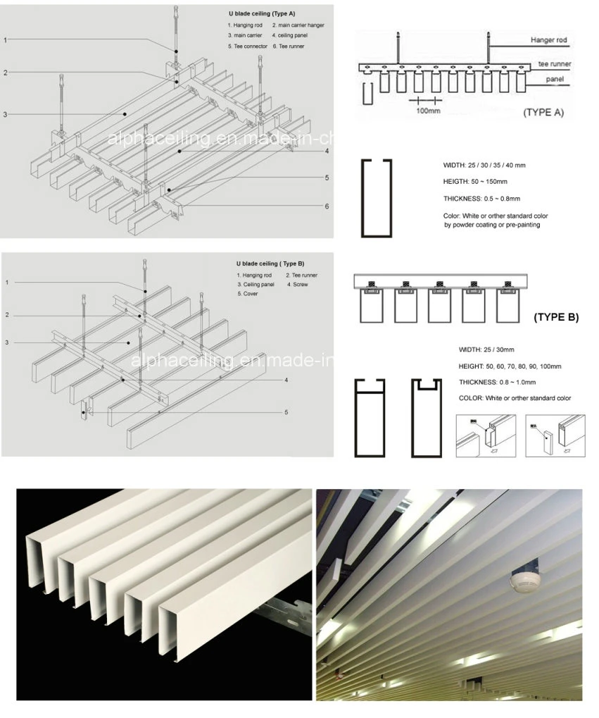 Aluminum Decorative False Indoor Outdoor Board Metal Strip False Roof U Shape Baffle Ceiling